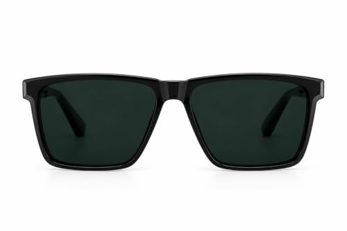 Square Frame Sunglasses, Black with Dark Tinted Lenses
