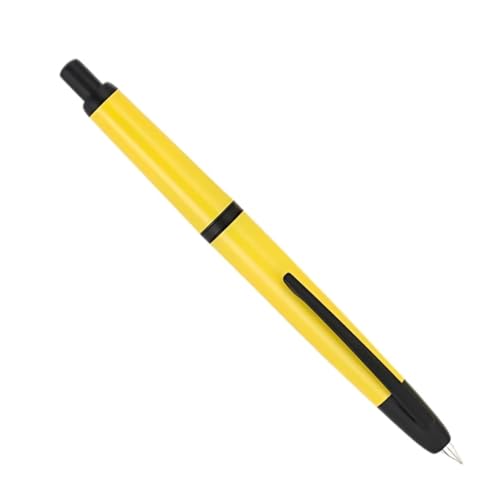 Image of GOLD LEAF Jinhao 20 Press Retractable Fountain Pen - Fine Nib with Converter - Plastic Body & Metal Clip - Multiple Colors - Smooth Writing Pen (No Ink Included) (Lemon Yellow (Black Clip))