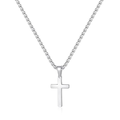 TINGN Kreuz Kette Herren, Silber Kette mit Kreuz Anhänger Kreuzkette Herren Frauen Mädchen Geschenk Halskette Modeschmuck Geschenk für Männer Sohn
