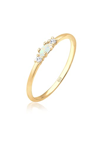 Elli Ring Damen Vintage mit Zirkonia Kristallen und Opal in 925 Sterling...