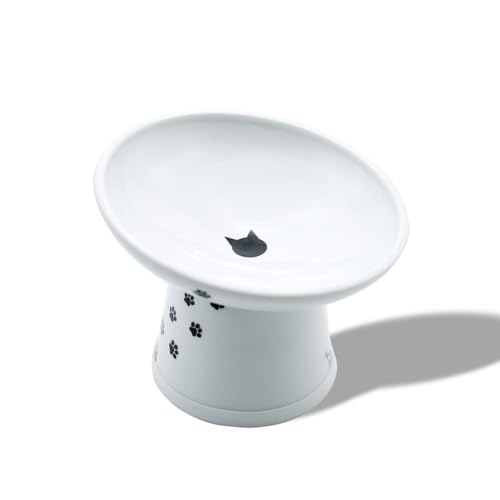 Necoichi Raised Cat Food Bowl – Ceramic Elevated 15° Tilted Cat Bowl for Whisker & Neck Fatigue, Dishwasher Microwave Safe Non-Slip Anti Vomiting Ergonomic Design (Extra Wide Tilted, 1.5-Cup Capacity)