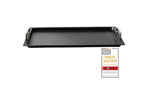 AMT Gastroguss Klaus grillt Gastronorm - Grillplatte GN 1/1 by, 53 x 33 cm, 2 cm tief, mit Edelstahlgriffen, Aluguss (Aluminium), Nicht-Induktion, Lotan® Antihaft-Beschichtung, AMZN-KG-25333-G
