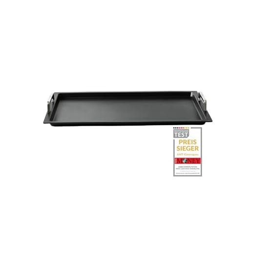 AMT Gastroguss Klaus grillt Gastronorm - Grillplatte GN 1/1 by, 53 x 33 cm, 2 cm tief, mit Edelstahlgriffen, Aluguss (Aluminium), Nicht-Induktion, Lotan® Antihaft-Beschichtung, AMZN-KG-25333-G