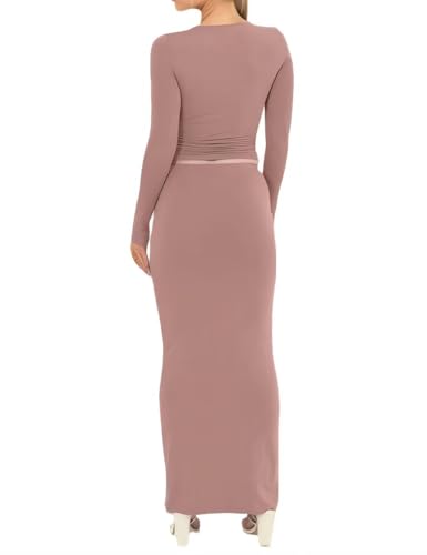 Remelon Skirt Sets Women 2 Piece Outfits Slim Long Sleeve Crop Top Fold Over Bodycon Mermaid Maxi Skirt Sexy Two Piece Dress2