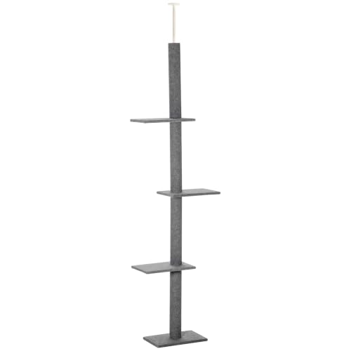 PawHut Kratzbaum deckenhoch 228-260 cm Katzen-Deckenspanner Grau