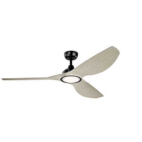 Super Brands KICHLER 300365SBK Protruding Mount, 3 walnut Blades Ceiling fan with 23 watts light, Satin Black