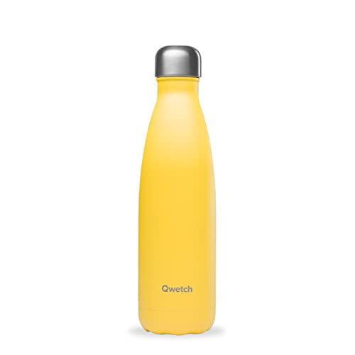 Qwetch - Bottiglia Isolata In Acciaio Inox Pop - Giallo - 500Ml - 24H Fredda E 12H Calda - Impermeabile, Senza Bpa E Riutilizzabile - Per Lo Sport, I 