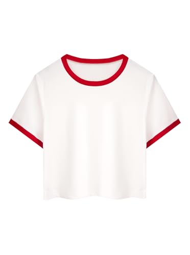 LilyCoco Women's Ringer Crop Top Baby Fitted Tee Short Sleeve Crew Neck T Shirts