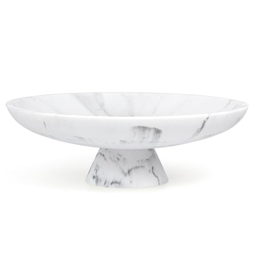 YMXYJM Modern Resin Pedestal Decorative Bowl Large Fruit Bowl for Kitchen Counter Stylish Key Bowl for Entryway Table Marble white