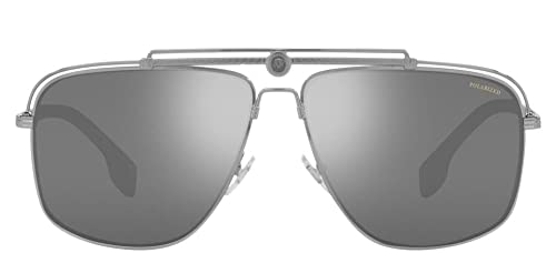 Versace VE 2242 1001Z3 Gunmetal Metal Rectangle Sunglasses Silver Polarized Lens2
