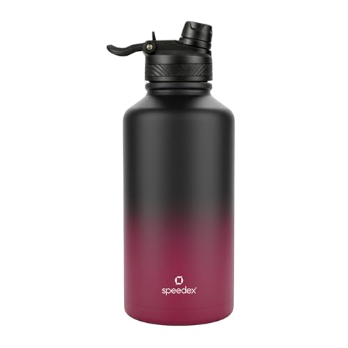 Image of Speedex Vacuum Insulated Stainless Steel Water Bottle 2 Litre (2000ml / 2L / 2 Ltr) with 2-in-1 Lid (Straw & Spout), Hot & Cold Leakproof Thermosteel Travel Flask for Gym & Outdoor (Black-Wine)