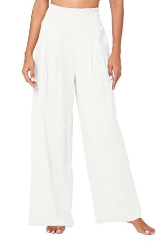 Urban CoCo Women's Elastic High Waist Light Weight Loose Casual Wide Leg Trousers Long Pants with Pocket3
