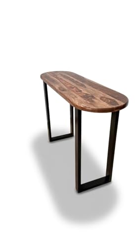 Image of Solid Sheesham Wood Console Table for Living Room | Entryway Hallway Sofa & Fish Tank Table | Rounded Edge Top with Modern Wooden Accent Design | Foyer Corridor Furniture | Light Walnut