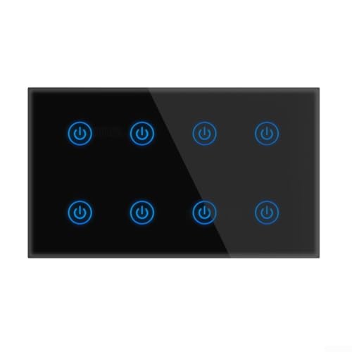 Interruptor inteligente WiFi de pared negro con panel táctil de vidrio templado 147x86mm 5