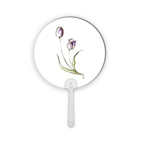 Éventail rond en plastique violet motif tulipe pour calmer les coups de chaud - 2
