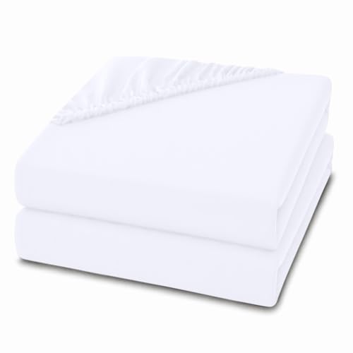2 Pack Single Fitted Sheets 30cm Deep Pocket Ultra Soft Comfortable Microfibre Bed Sheets Breathable Wrinkle Fade & Shrink Resistant Easy Care Bedding (Single White)