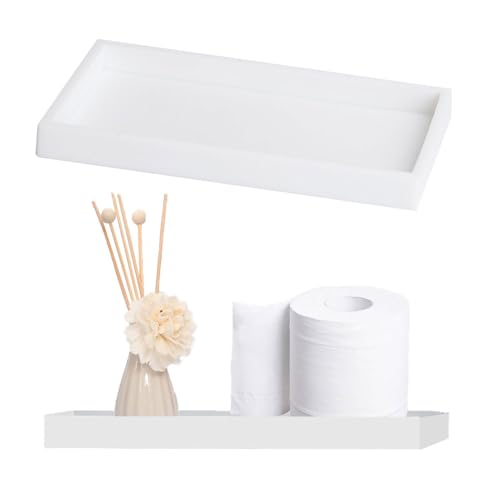 2 Piezas Bandeja Baño Blanca, Bandeja Lavabo Baño Bandeja para Cuarto de Baños Bandejas Silicona Rectangular, para Jabón, Toalla, Perfumero (Blanco-S)
