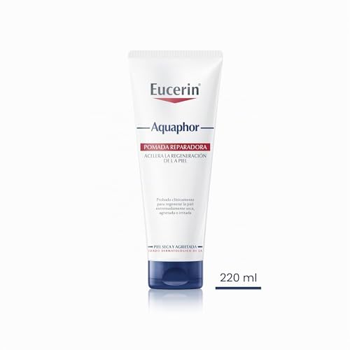 Miniatura 3 de Eucerin Aquaphor Pomada Reparadora 220 ml – Crema Corporal Hidratante para Piel Seca y Agrietada - Pomada Cicatrizante con Pantenol y Bisabolol que Calma y Regenera - Sin Perfume y No Comedogénica | Cuidado de la piel regenerador para cuerpo y cara, fórmula calmante sin fragancias, para pieles muy estresadas