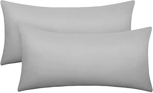 Lot de 2 taies d'oreiller 40 x 80 cm - 500TC 100 % coton super doux - Housses de coussin grises avec fermeture éclair Pillowcase Cover