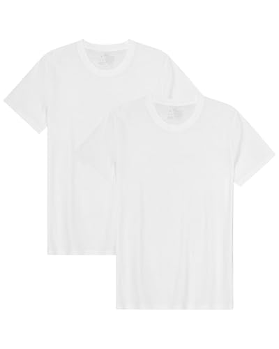 DANISH ENDURANCE Camisetas de Algodón Orgánico para Hombre, Cuello Redondo o Cuello en V, Manga Corta, 2-Pack, Cuello Redondo - Blanco, L