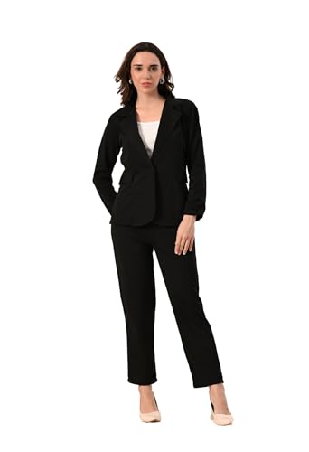 Image of Women's 3-Piece Suit Set | Solid Cotton Blend Blazer, Trousers & Camisole Top | Professional Office & Business Wear Outfit