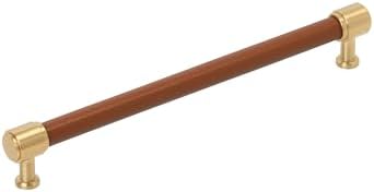 Signature Hardware 954069-O-81316 Lazzara 8-13/16 Inch Center to Center Cognac Leather Bar Cabinet Pull - Champagne Bronze