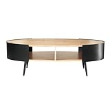 TABLE BASSE OVALE 2 NIVEAUX : Surface spacieuse ovale en décor bois avec étage inférieur pour vos magazines ou objets déco.