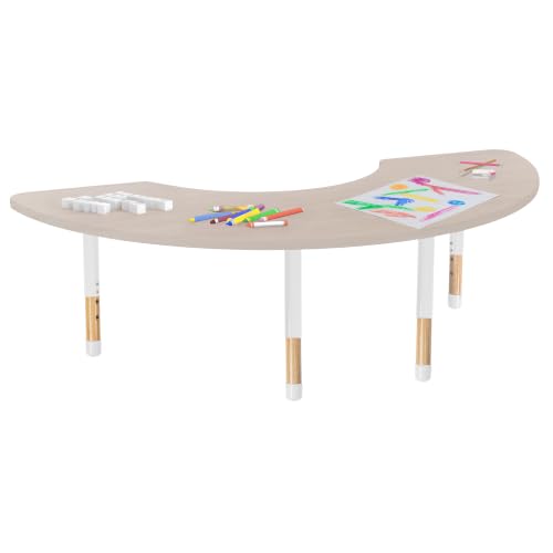 Image of 36 inch x 72 inch Half Moon Kids Classroom Table with Adjustable Chunky Wood Legs