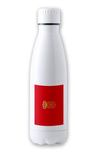 Merchandmanía Bidón Térmico aislante 500 ml acero inoxidable bandera de navarra españa comunidad autonoma tapon seguridad botella deportivo