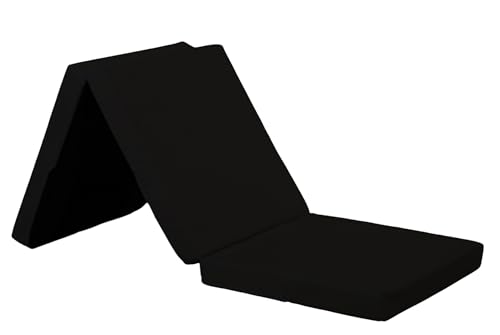 Sapphire Collection - Sapphire Collection Z Bed Sleepover Kids Bed, Footstool Pouffe, Kids Chair Foldable Mattress for Indoor, Outdoor, Bedroom, Playroom Soft & Comfy Plain Futon Set (Black)