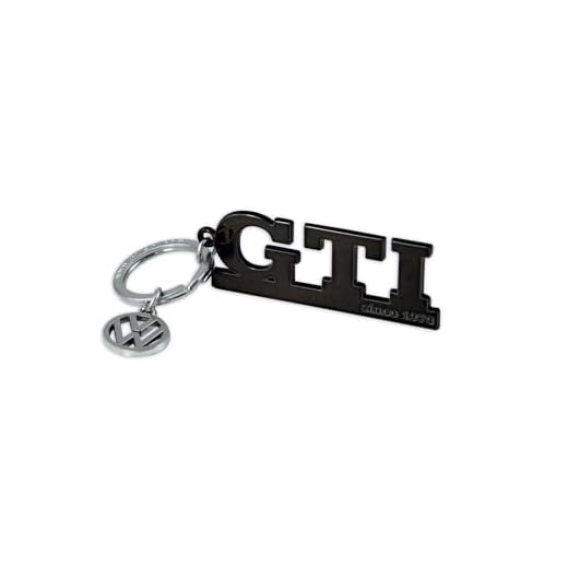BRISA VW Collection - Volkswagen Metall Schlüssel-Anhänger-Ring Schlüsselbund-Accessoire Keyholder im GTI Design (Schriftzug Schwarz)