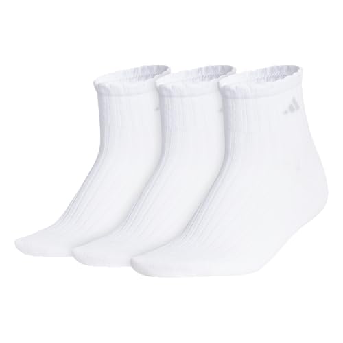 adidas Sport Fashion 3-Pack Quarter Ruffle Ankle Sock for Women Low Cut