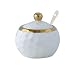Cowhilan Azucarero de Cerámica para Cocina Recipientes de Condimentos Frascos de Especias con Cuchara y Tapa para Servir Azúcar, Sal, Pimienta, Especias （10 * 10 CM, 300ml）