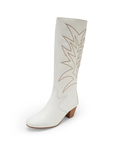 Image of ELLE Women Embroidered Knee-High Boots with Side Zipper
