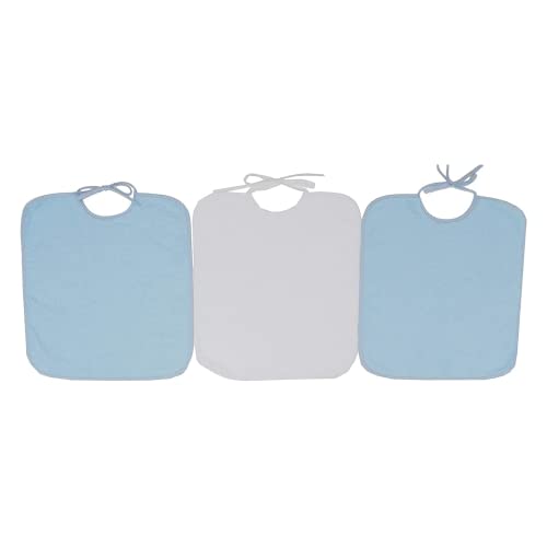 Ti TIN, Lot de 3 Bavoirs Imperméables, 33x36 cm | 90% Coton - 10% Polyester - Bavoirs pour Bébés de plus de 1 an - Boucle, Ruban de Fermeture - Sans Plastique - Couleur unie (Blanc et Bleu) - 320gr/m²