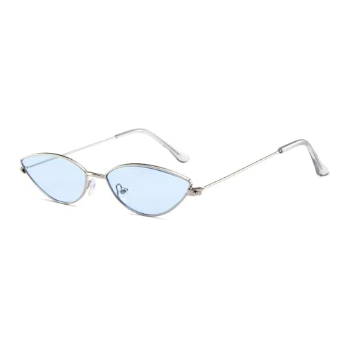 Vintage Fashion Oversized Cat Eye Sunglasses Uv400 Shades Trendy Unisex Sun Glasses (Silver-blue,1Size)