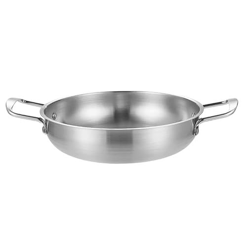 Annadue Sartenes con de Doble Bucle, Sartén de Fondo Plano de Acero Inoxidable Grueso de 1350ML, Sartén para Cocinar Pasta de Arroz Frito con Mariscos (SILVER)