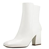 mysoft Women's GoGo Ankle Boots Square Toe Side Zipper Chunky Block Heel Mid Calf Low Heeled Short Booties