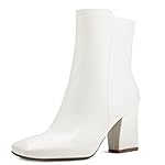 mysoft Women's GoGo Boots Square Toe Side Zipper Ankle Boots Chunky Block Heel Mid Calf Low Heeled Short Booties