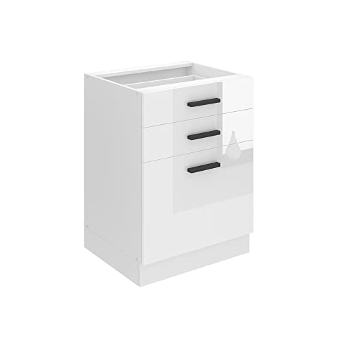 Belini Unterschrank Küche, Küchenunterschrank 60 cm Breite. SDSZ Küchenunterschrank ohne Arbeitsplatte. Küchenschrank mit Schubladen, Weiß Hochglanz
