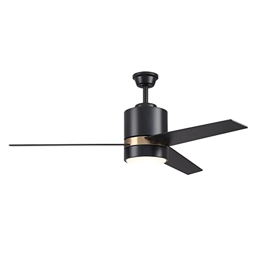 52 inch Black Ceiling Fan with Light, Modern Ceiling Fan Smart Control