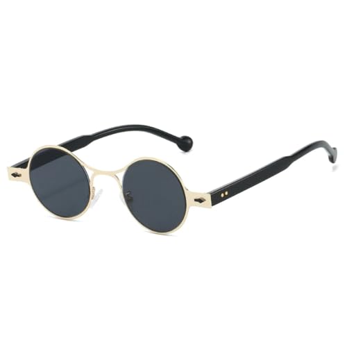 Lunettes de soleil ovales à petite monture en métal et rivets vintage de caractère