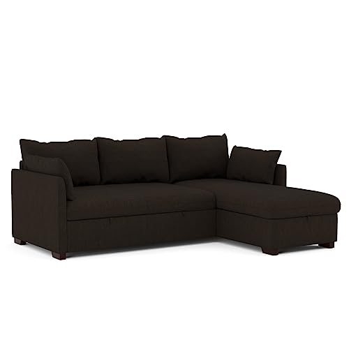BUDWING Orlando Divano Letto Angolare 4 Posti – Chaise Longue Reversibile con Contenitore – Stile Contemporaneo, Tessuto Idrorepellente Antimacchia – 221x160,5x88 cm – Marrone