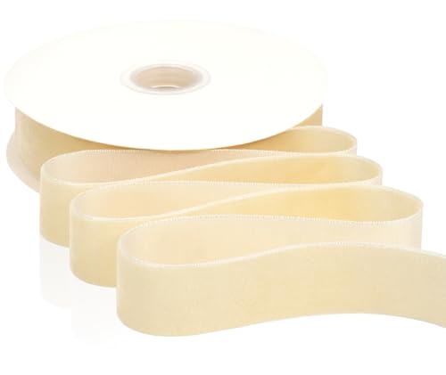 RIUNBB Ivory Velvet Ribbon 1 Inch X 12 Yards Christmas Ribbon for Gift Wrapping Christmas Ornaments Crafts Home Dcor