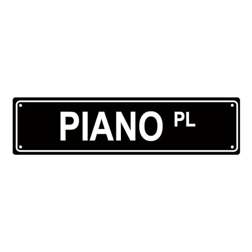 PIANO PL MUSIC Metal Tin Street Sign Bar Cafe Garage Cave Home Room Wall Bathroom Farmhouse Garden Porch Patio Decor, 16 x 4 Inch