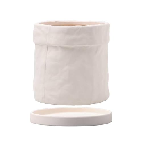CMQTHINGS Macetas Macetas de cerámica for Plantas, Maceta Interior con Forma Bolsa Tela Blanca, Flor Moderna Decoración del hogar