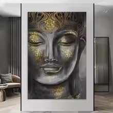 Tableau sur toile Bouddha doré 50x70cm avec cadre moderne pour décoration murale