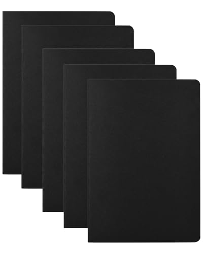 LEEQBCR Cuaderno A5 Paquete de 5 Libretas de Notas de Kraft Negro Bloc de Notas A5 para Dibujar Escribir Diario, Cuadernos en Blancas de 36 Hojas /72 Páginas