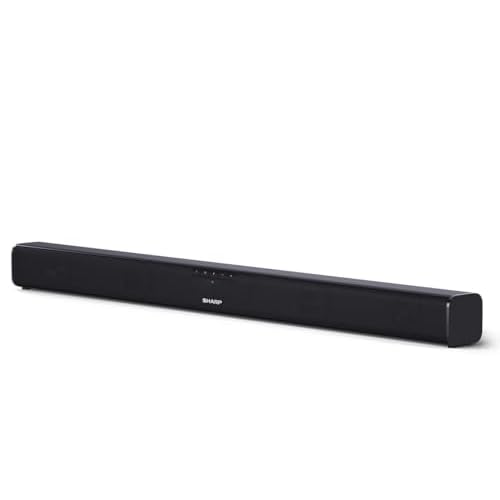 SHARP HT-SB110 2.0 Soundbar, 90W Slim Wireless Bluetooth Soundbar for TV and Device Streaming with HDMI ARC /CEC, Digital Optical-In, Aux and Remote Control, Wall Mount or Table Top Sound Bar – Black