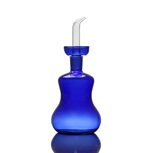 Sellado Dispensador de vidrio,Boquilla en forma de embudo,Vidrio Con Boquilla Vertedora botella de condimento,Botella de aceite de vidrio de alto color para uso doméstico (Size:250ML,Color:azul)